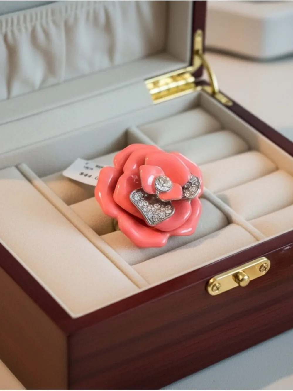 Coral Flower Crystal Accent Ring - Women Jewelry